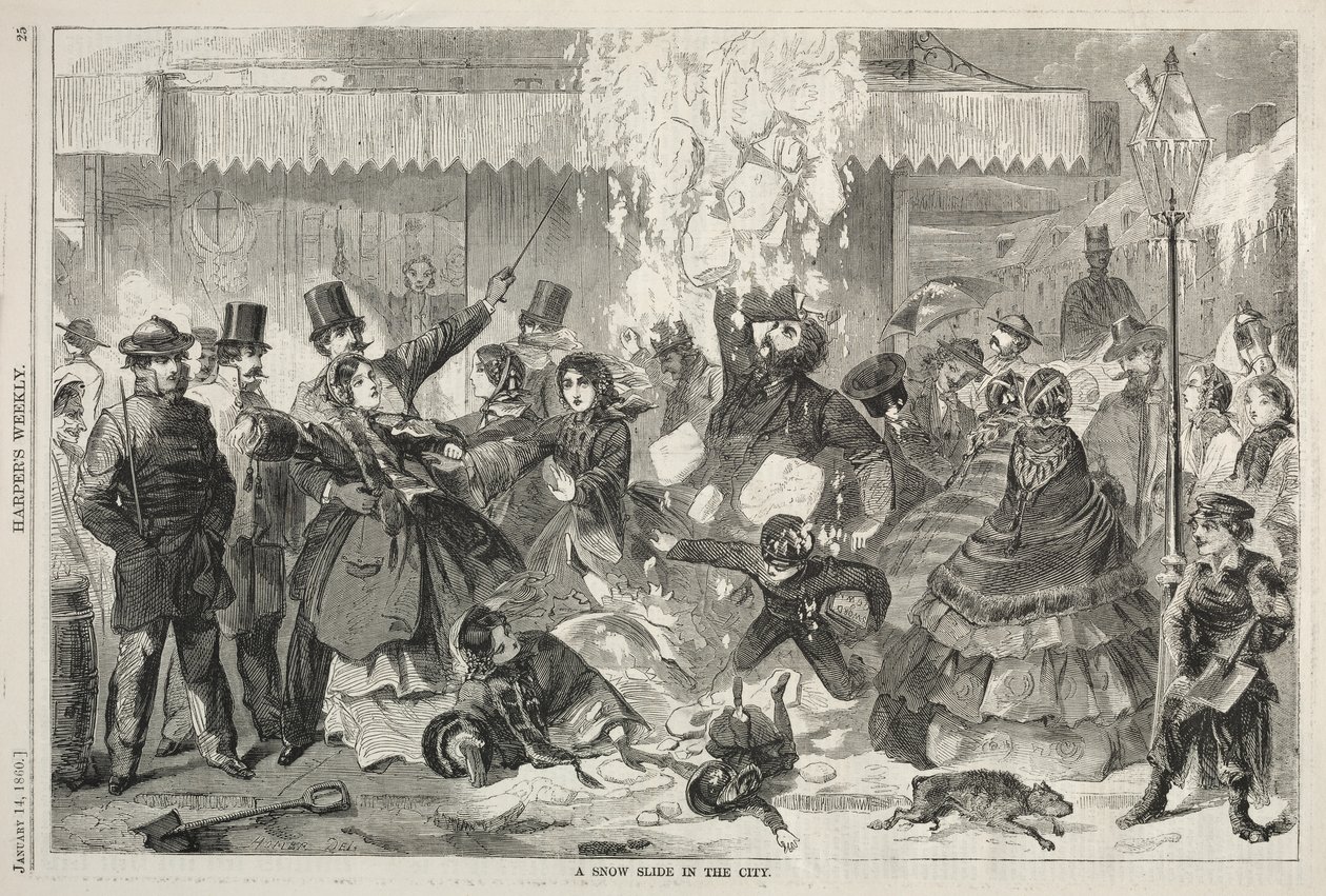Havas csúszda a városban, 1860. alkotó: Winslow Homer