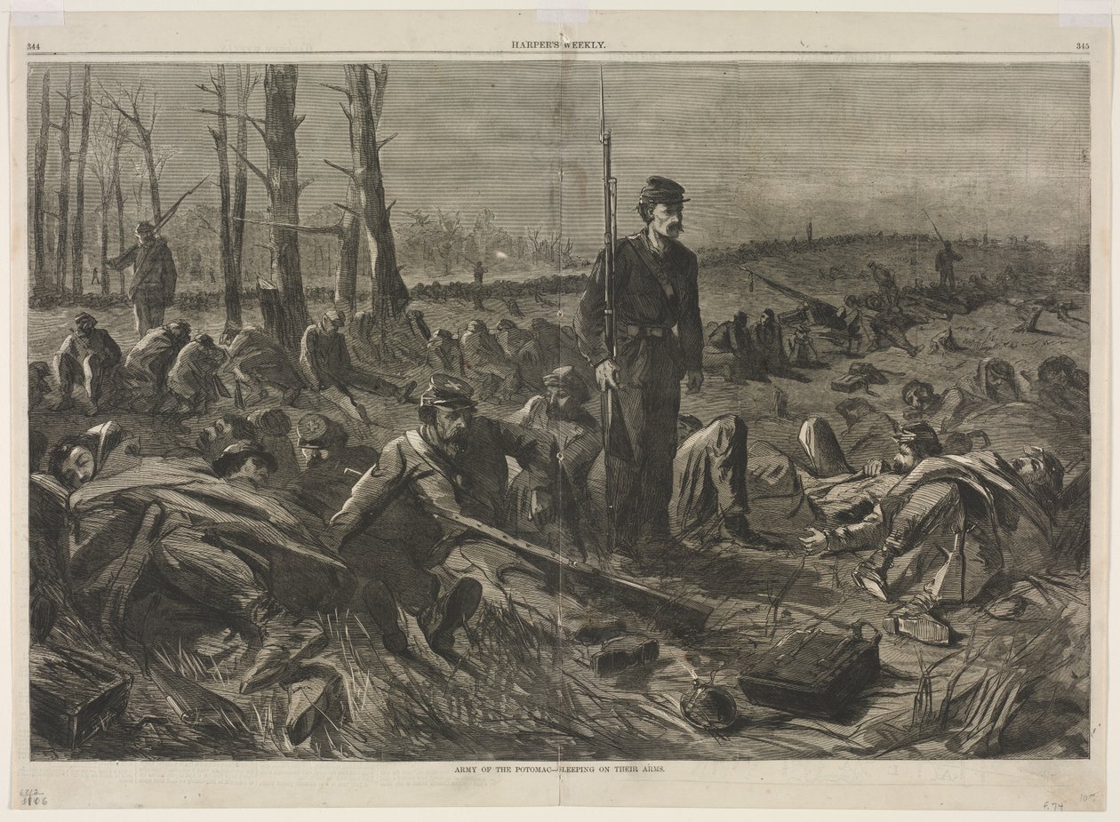 A Potomac-i hadsereg – Fegyverükön alvó katonák alkotó: Winslow Homer