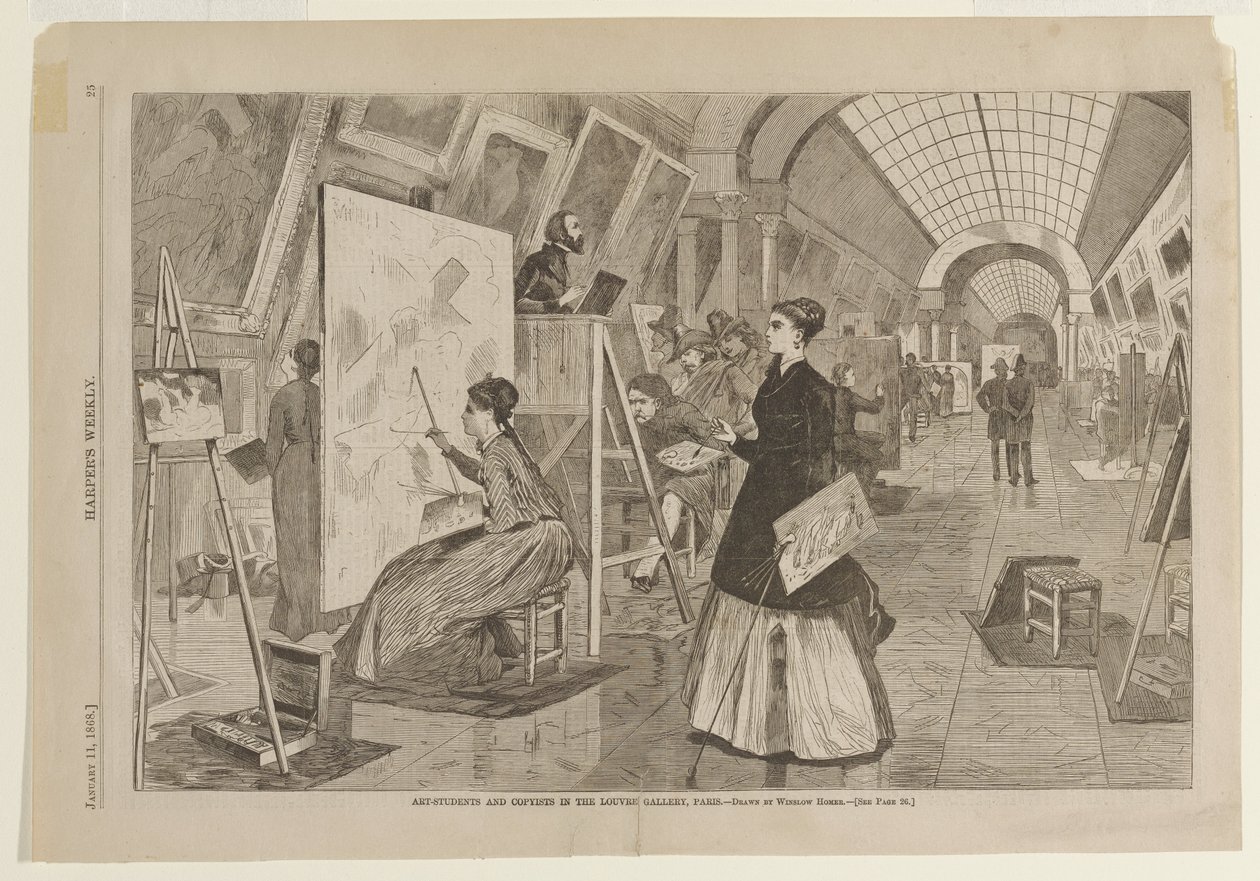 Művészeti hallgatók és másolók a párizsi Louvre galériájában alkotó: Winslow Homer