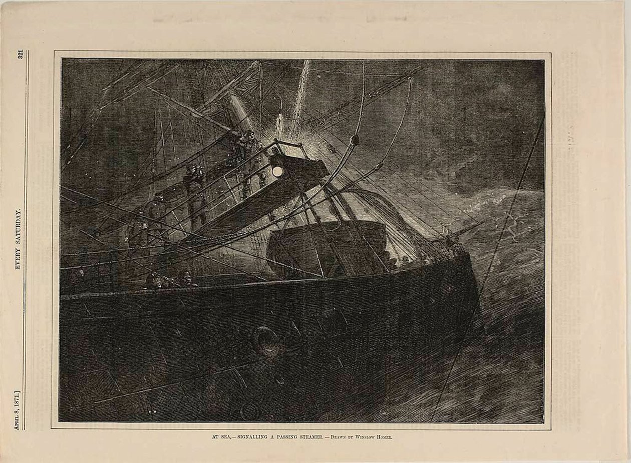 Tengeren – elhaladó gőzös jelzése alkotó: Winslow Homer