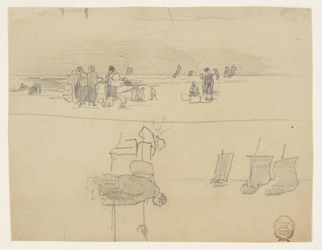 Tengerparti jelenet kosarakat hordozó nőkkel, kabátokkal, Anglia alkotó: Winslow Homer