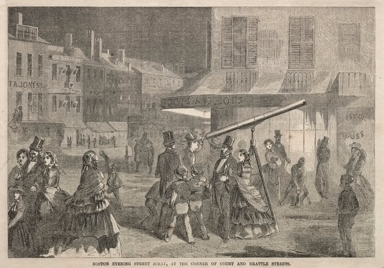 Boston Evening Street Scene, Corner of Court és Brattle Streets, 1857. alkotó: Winslow Homer