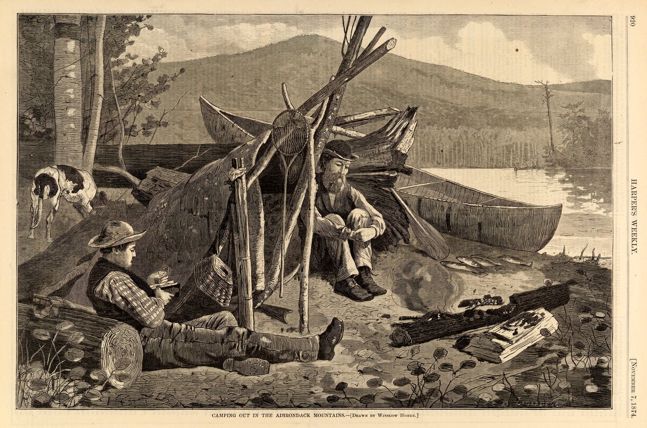 Kempingezés az Adirondack-hegységben, a Harper’s Weekly 1874. november 7-i számából alkotó: Winslow Homer