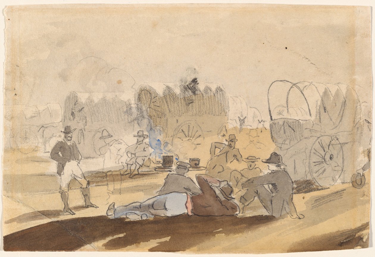 Pihenő lakókocsi fedett kocsikkal [recto] alkotó: Winslow Homer