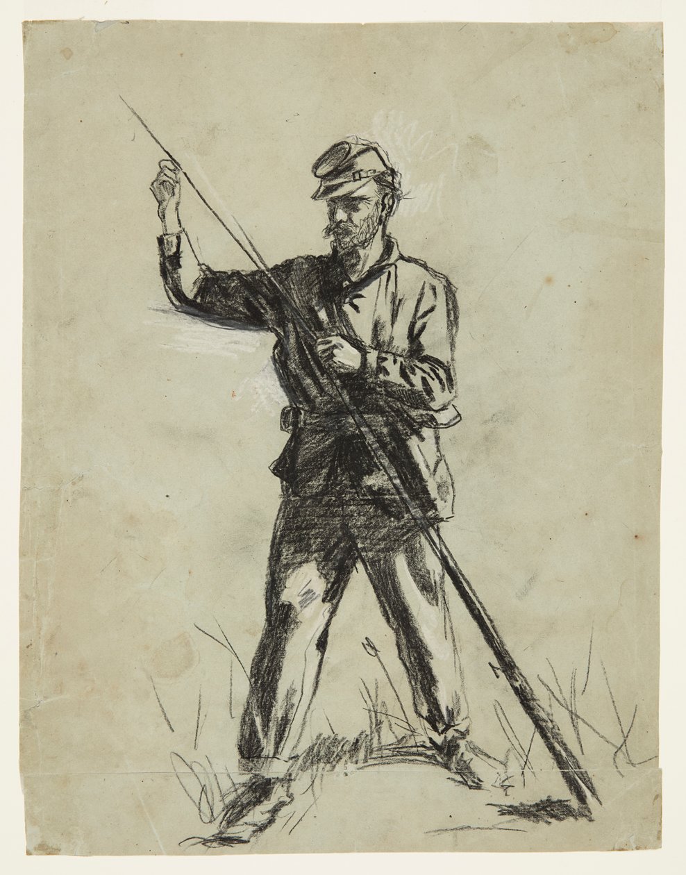 Lovassági katona puskát tölt alkotó: Winslow Homer