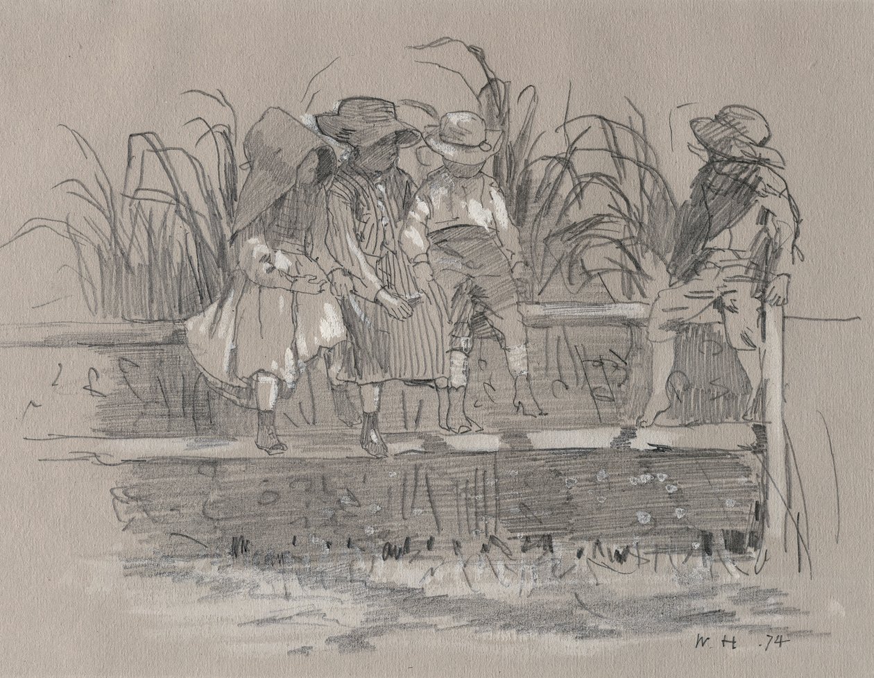 Gyermekek ülnek a kerítésen alkotó: Winslow Homer