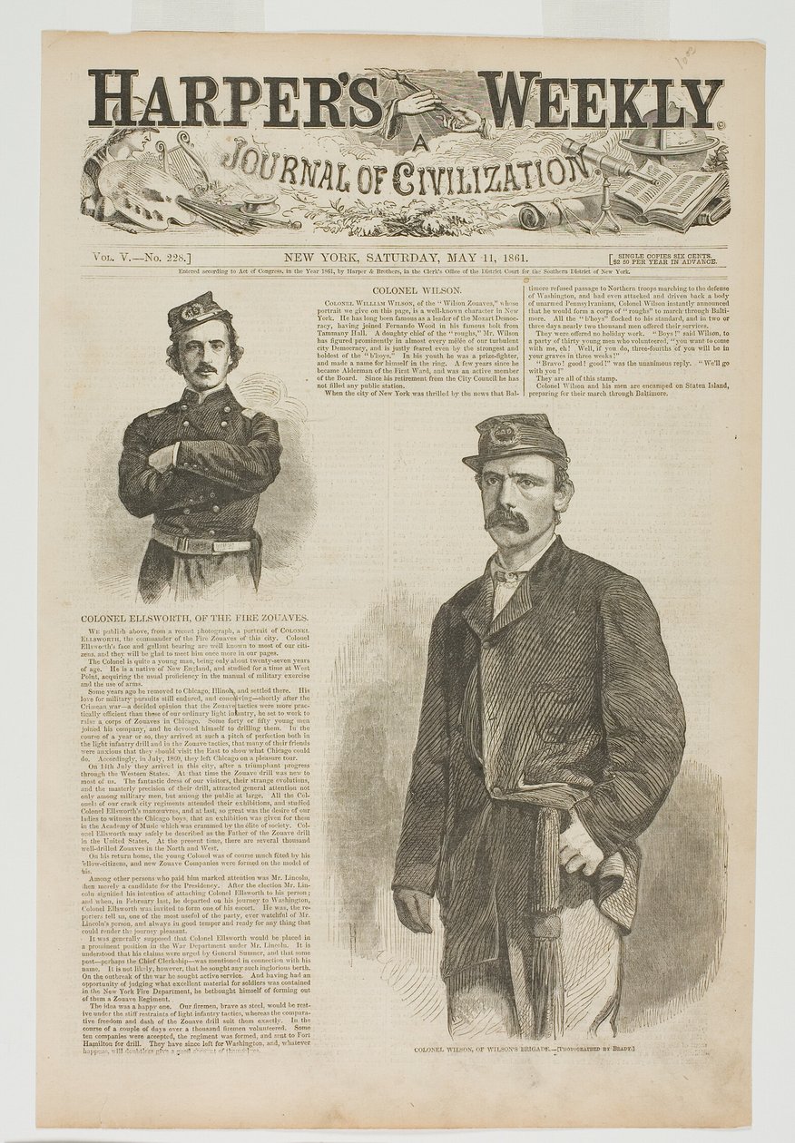 Wilson ezredes, a Wilson-dandárból, és Ellsworth ezredes, a Tűzoltó Zouávéktól. alkotó: Winslow Homer