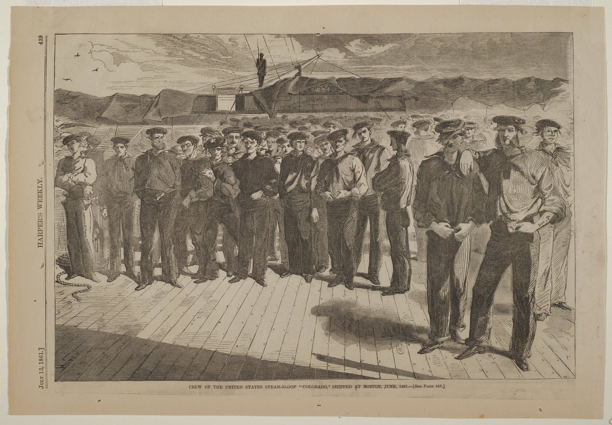 A Colorado amerikai gőzszlúp Bostonban szerződtetett legénysége, 1861. június alkotó: Winslow Homer