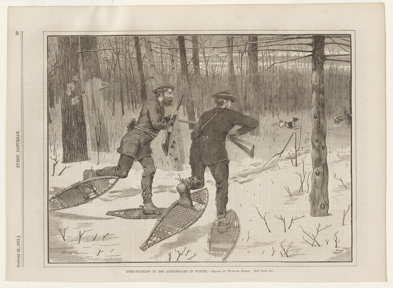 Szarvasvadászat az Adirondack-hegységben télen alkotó: Winslow Homer
