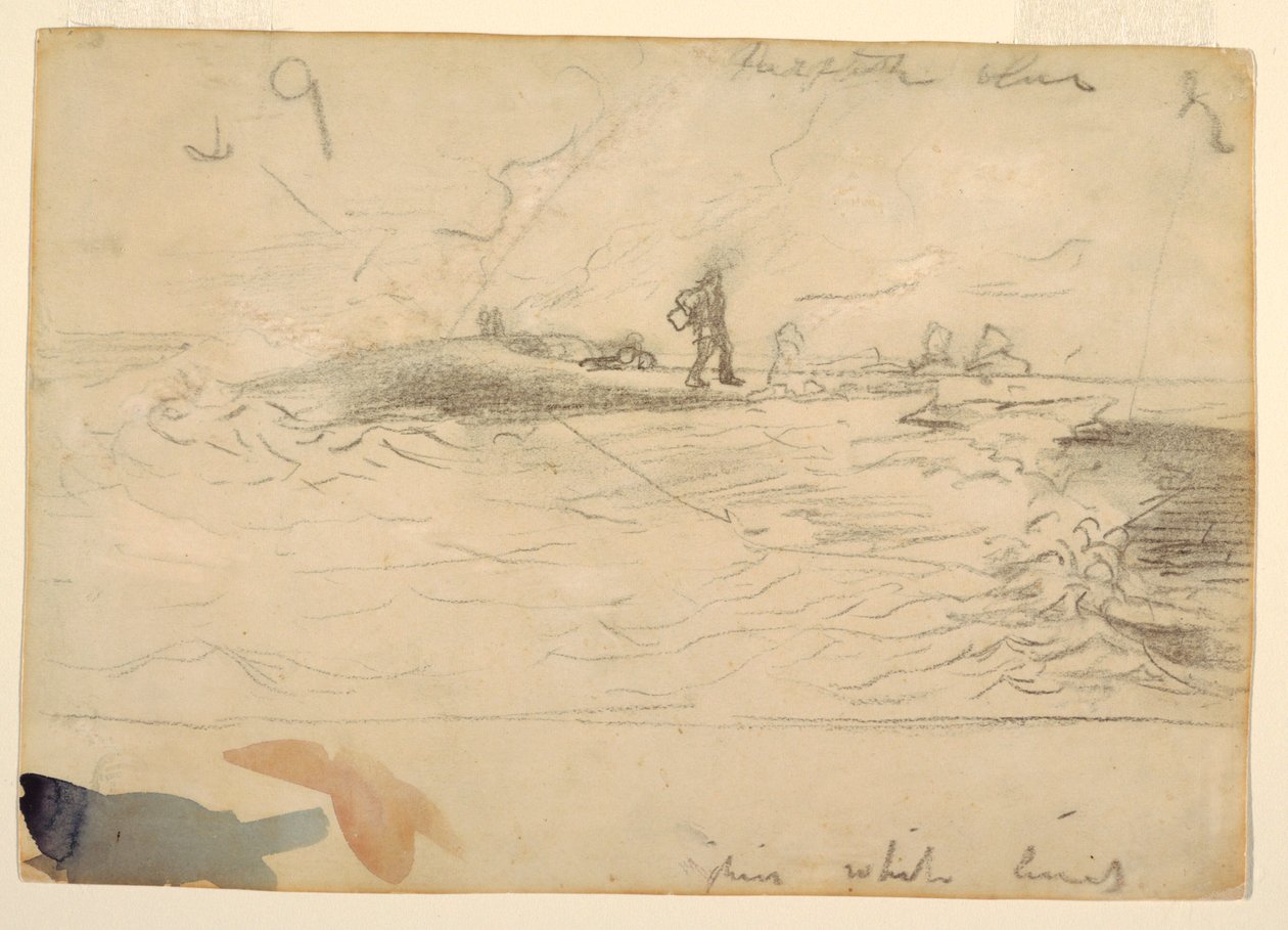 Rajz, tengerparti jelenet, Anglia, 1881-82 alkotó: Winslow Homer