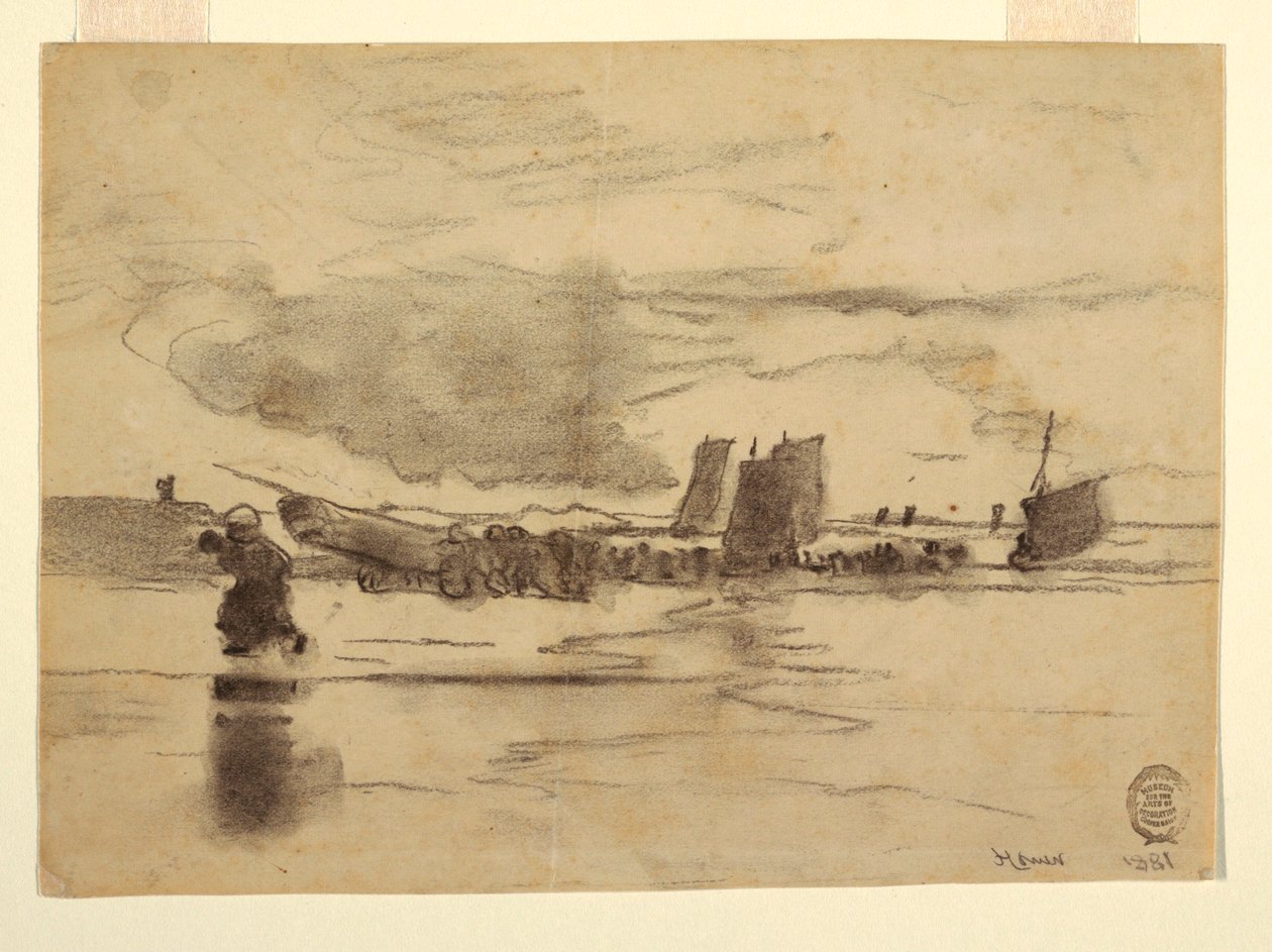 Rajz, Tengerpart apálykor, Cullercoats, Anglia, 1881 alkotó: Winslow Homer