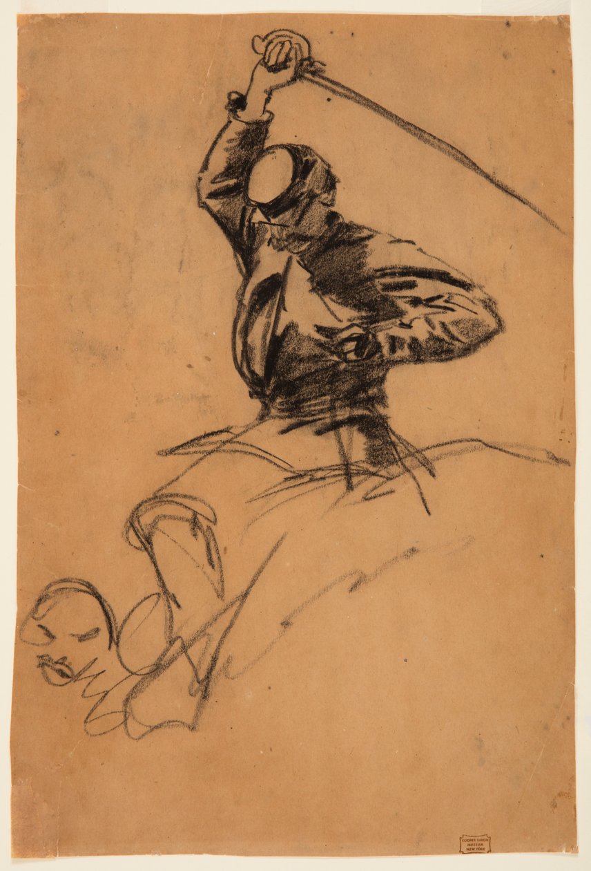 Rajz, lovas katona karddal lóháton, 1863 alkotó: Winslow Homer