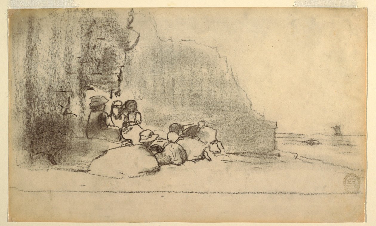 Rajz, Tengerparton játszó gyerekek, Cullercoats, Anglia, 1881-82 alkotó: Winslow Homer