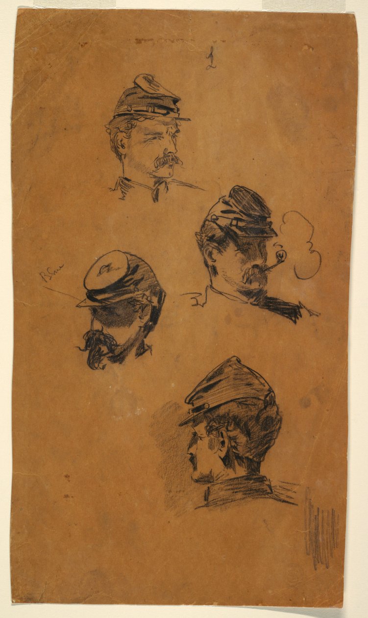 Rajz, Négy tanulmány katonákról, 1863 körül. alkotó: Winslow Homer