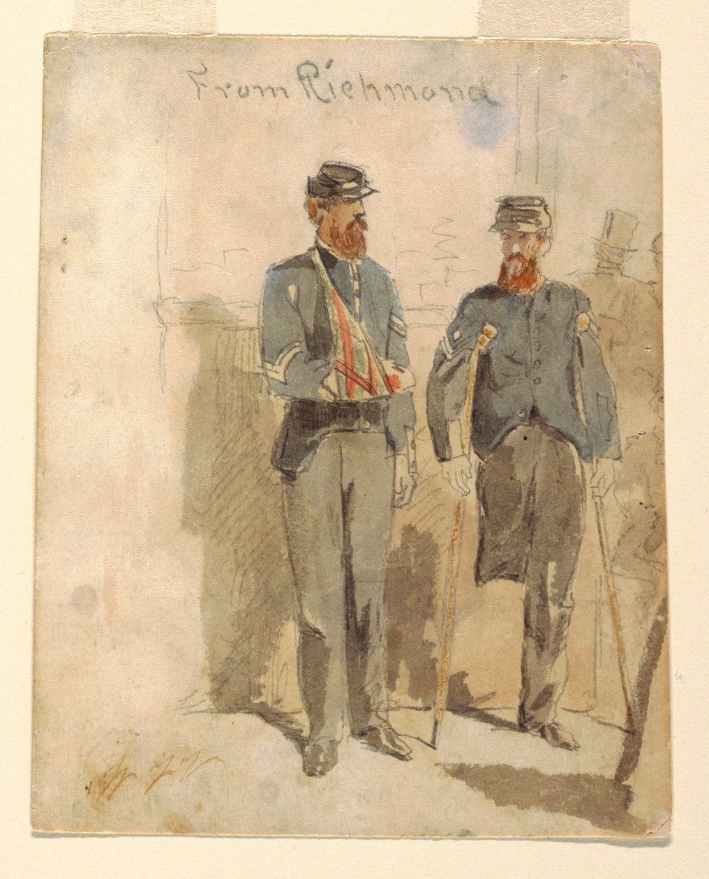 Rajz, "Richmondból"; Két sebesült katona, 1862 alkotó: Winslow Homer