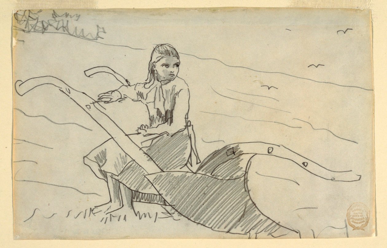 Rajz, Szántón ülő lány, 1879 alkotó: Winslow Homer