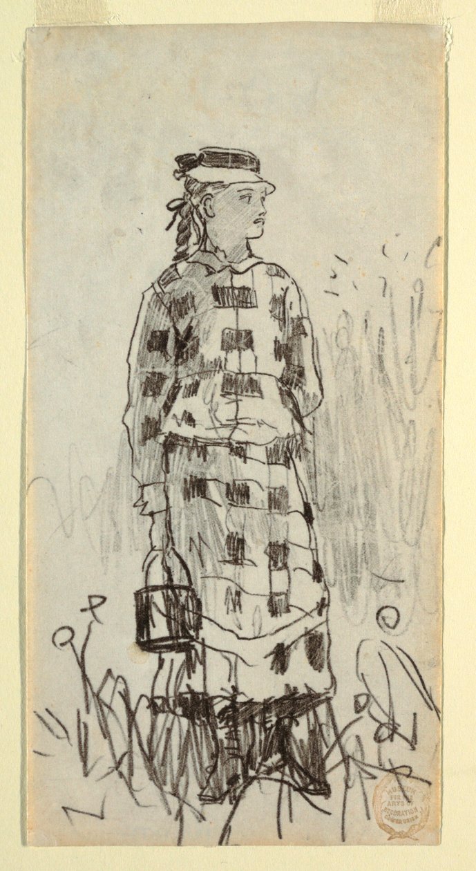 Rajz, Lány ebédlős vödörrel, 1879 alkotó: Winslow Homer