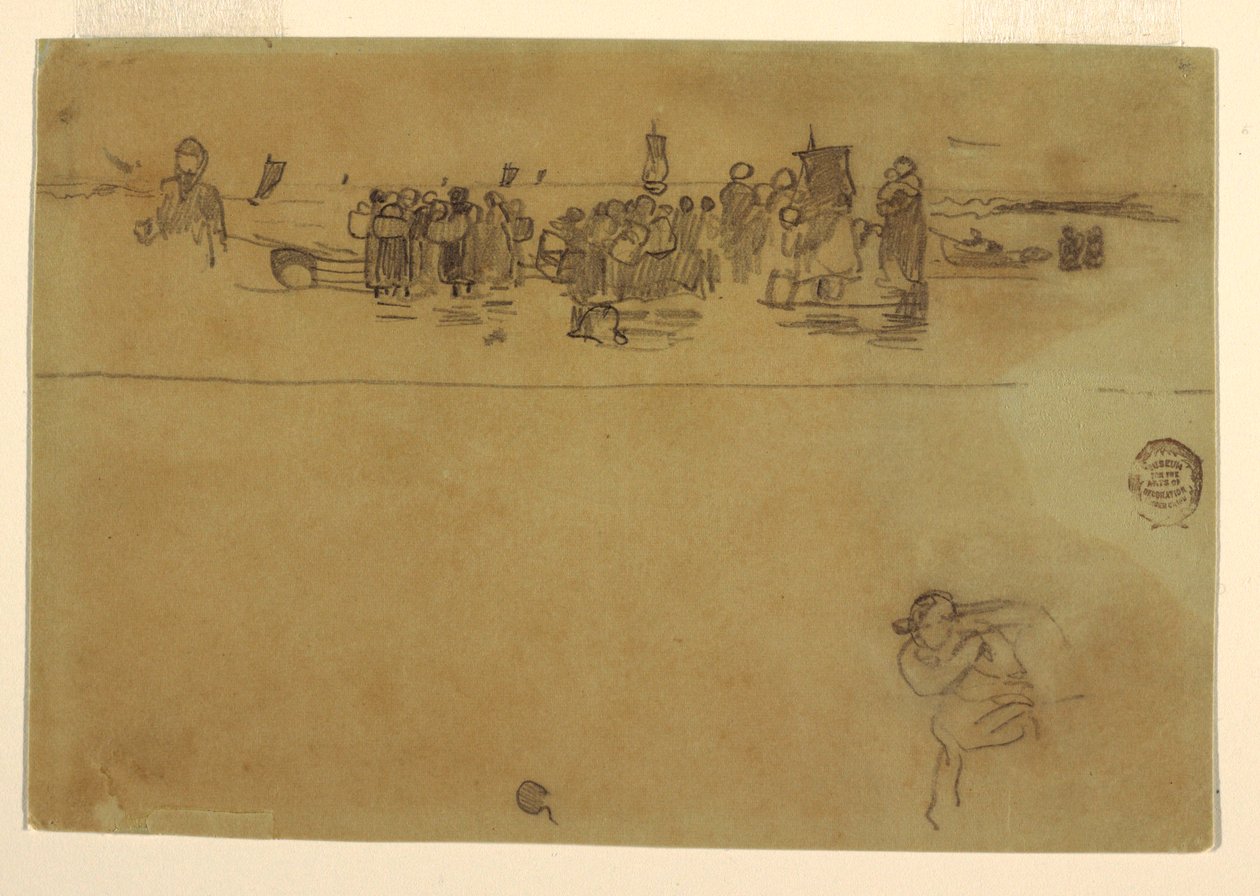 Rajz, Női csoportok a tengerparton, Cullercoats, Anglia, 1881-82 alkotó: Winslow Homer