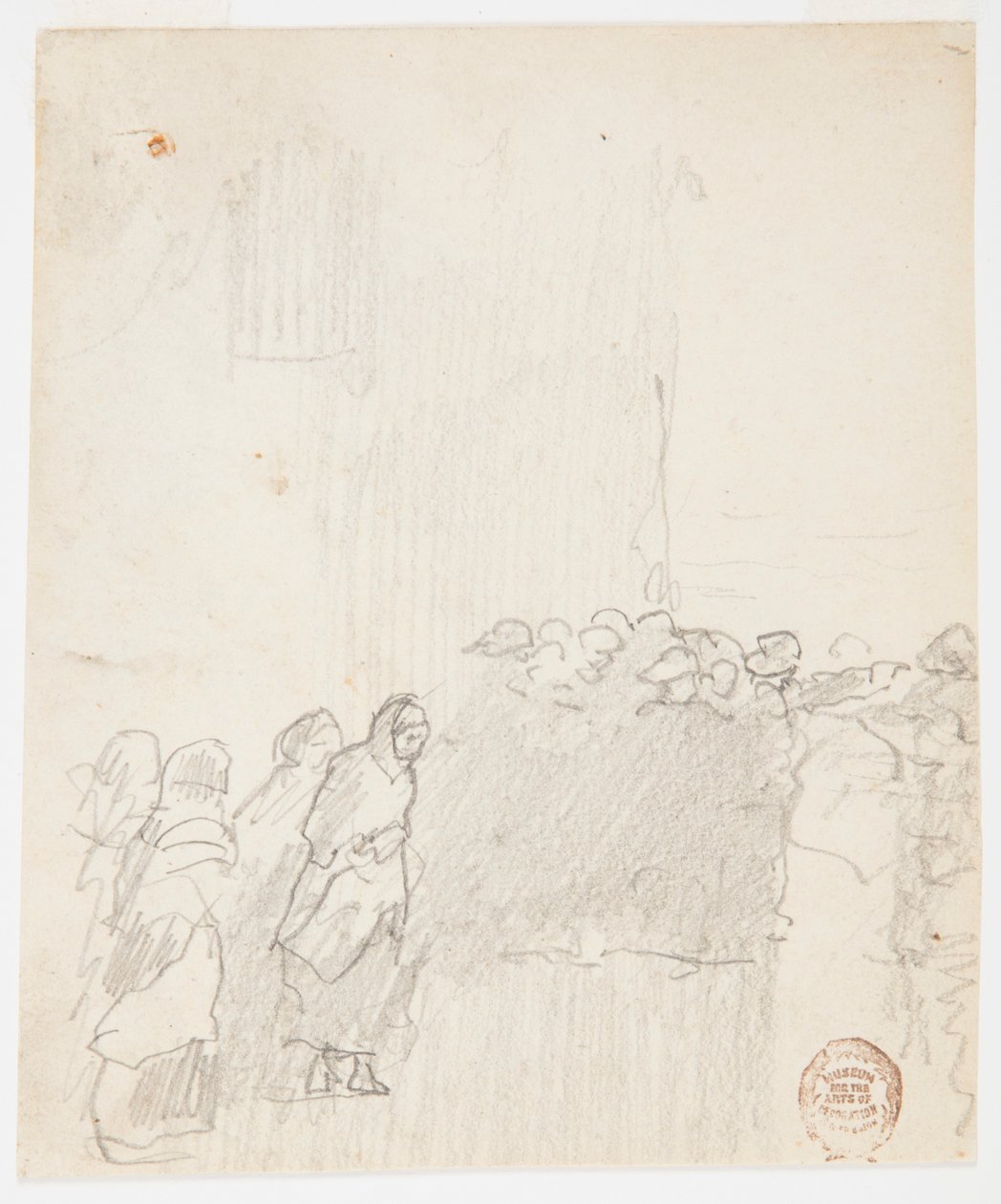 Rajz, Férfiak és nők a tengerre néznek, Cullercoats, Anglia, 1881 alkotó: Winslow Homer