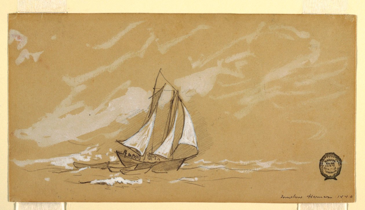 Rajz, Három doroggal rendelkező csónak, 1880 alkotó: Winslow Homer