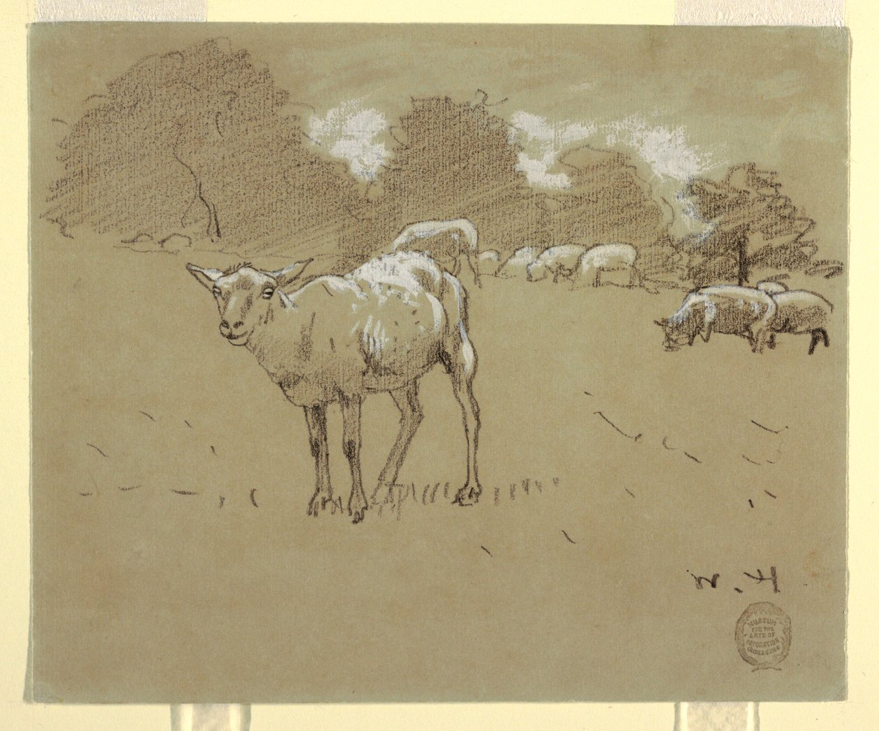 Rajz, Mezőn legelésző birkák, 1875-78 körül. alkotó: Winslow Homer