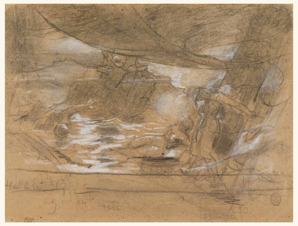 Rajz, Hajófedélzet két nővel, valószínűleg 1886. július 15. alkotó: Winslow Homer