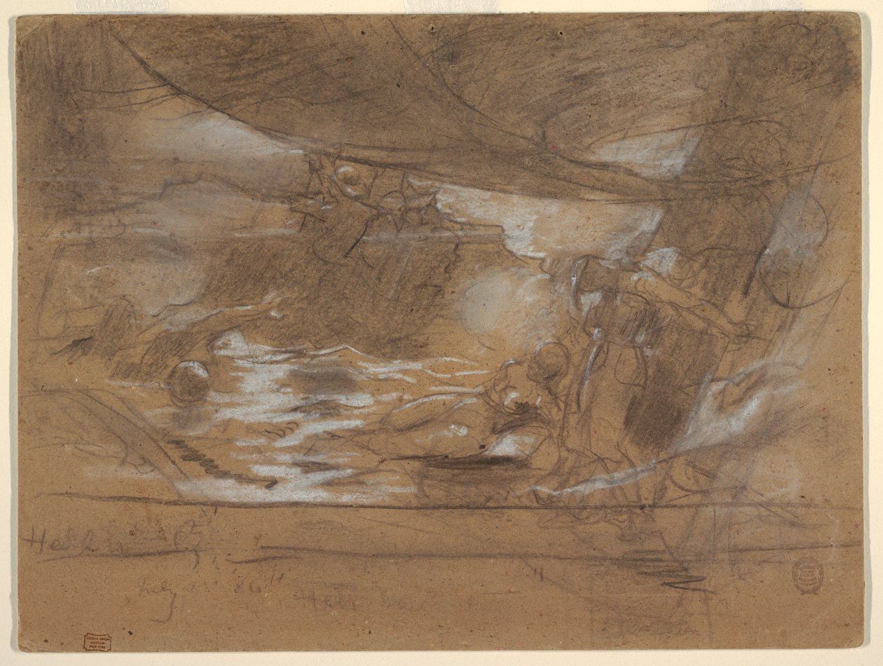 Rajz, Hajófedélzet két nővel, valószínűleg 1886. július 15. alkotó: Winslow Homer