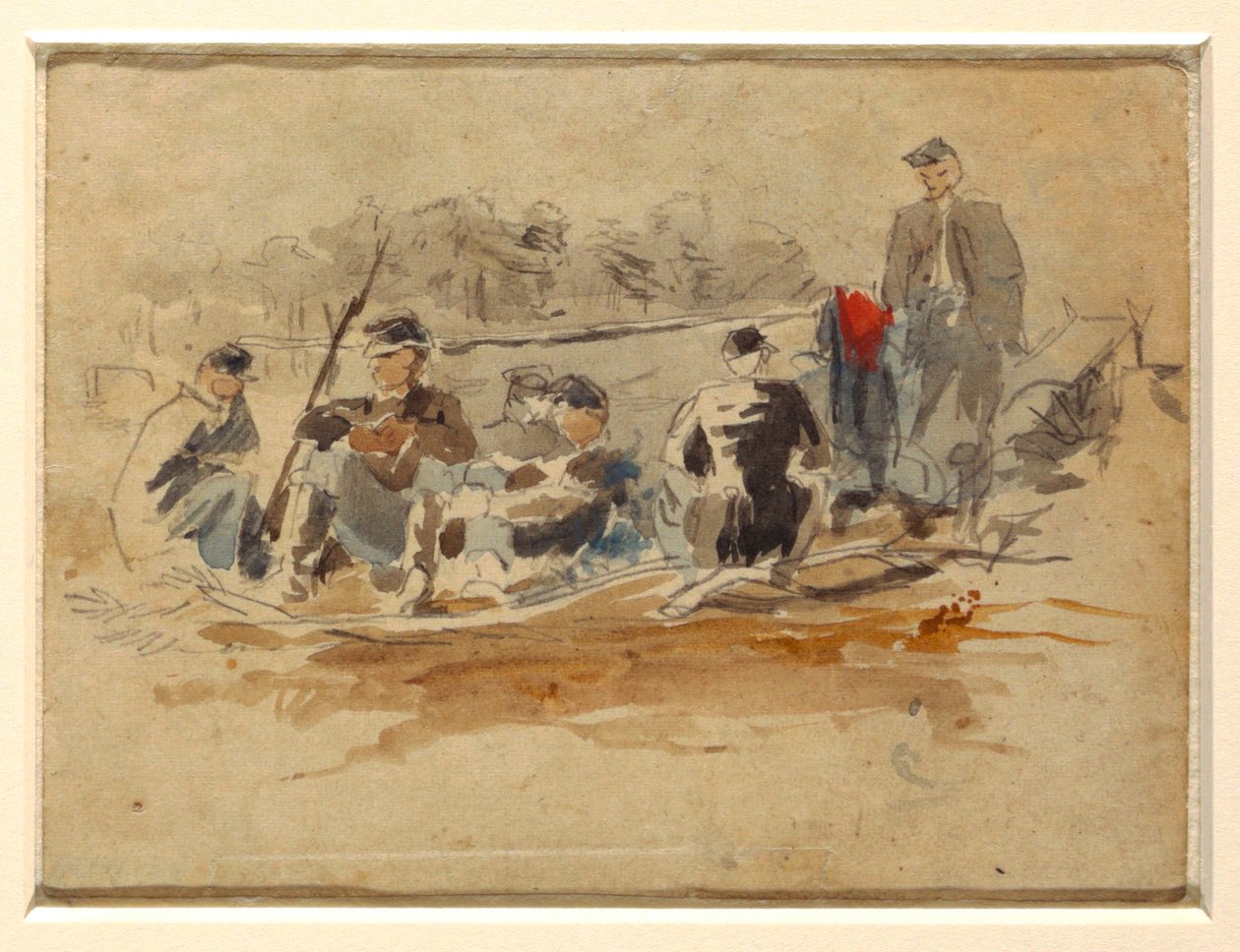 Rajz, Katonák csoportban ülve, 1862 alkotó: Winslow Homer