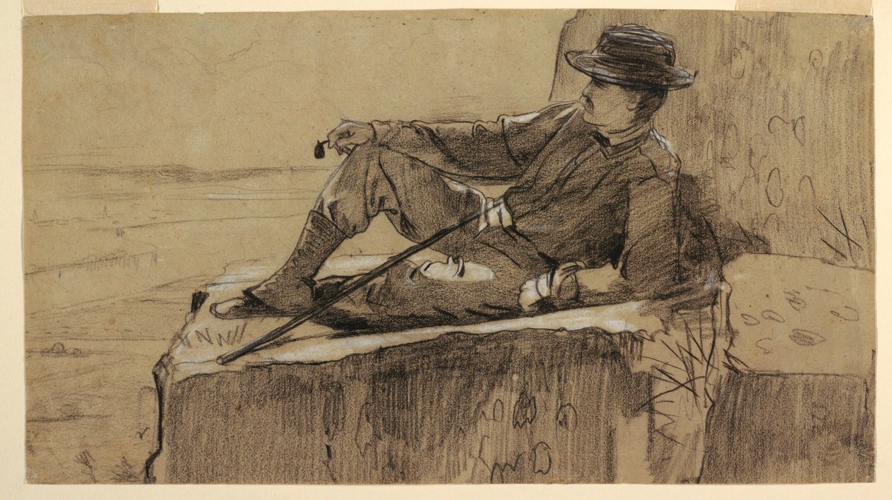 Rajz, tanulmány a "Hegymászó pihen" című képhez, 1868-69 alkotó: Winslow Homer
