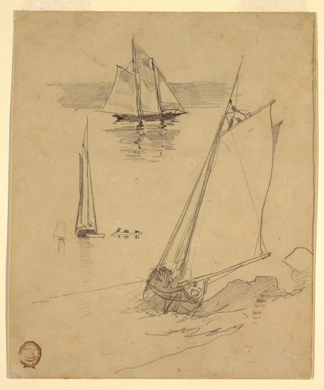 Rajz, Három vázlat a szkúnerekről, valószínűleg 1880 alkotó: Winslow Homer