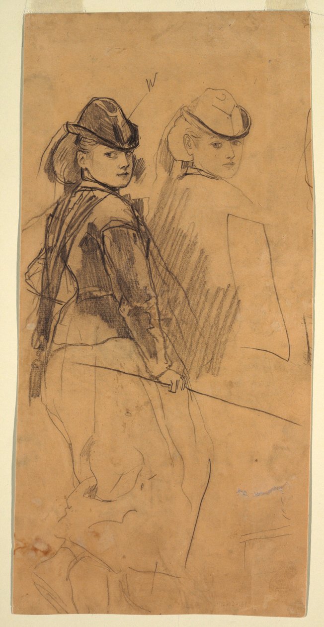 Rajz, Két tanulmány egy fiatal lányról, aki a válla fölött néz, 1862 körül. alkotó: Winslow Homer