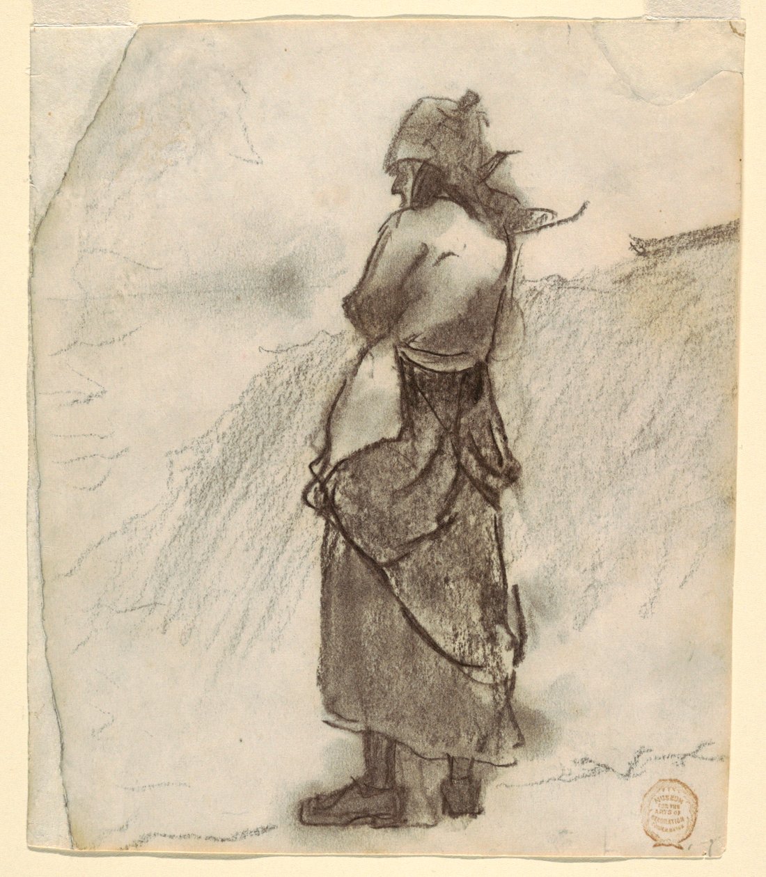 Rajz, Nő a tengerre néz, Cullercoats, Anglia, 1881-82 alkotó: Winslow Homer
