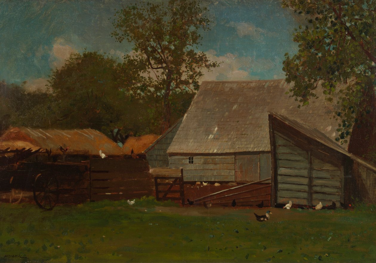 Tanyaudvar kacsákkal és csirkékkel, 1872-73. alkotó: Winslow Homer