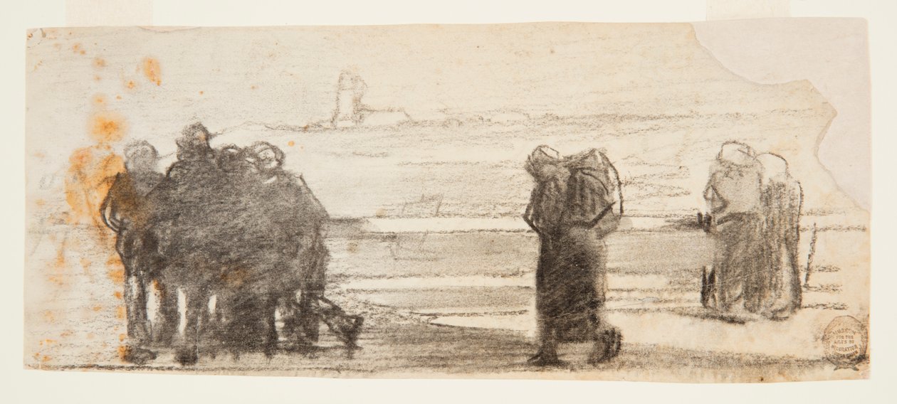 Figurák, kilátással az öbölre és a kis csónakra, Cullercoats, Anglia alkotó: Winslow Homer