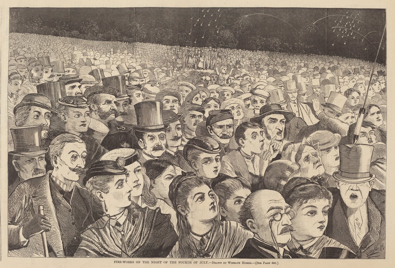 Tűzijáték július negyedikének éjszakáján, 1868-ban jelent meg. alkotó: Winslow Homer