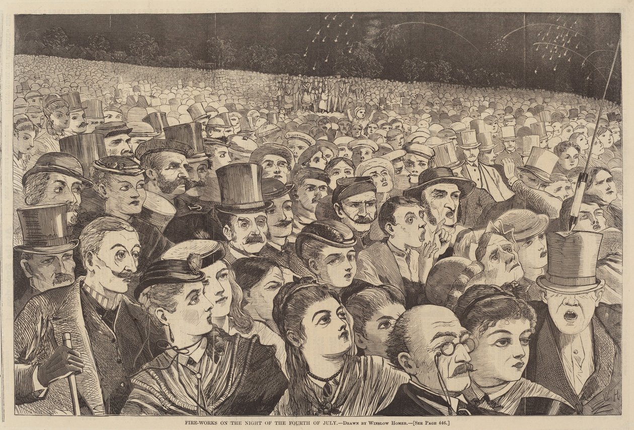 Tűzimunkák július negyedikének éjszakáján, 1868-ban jelent meg. alkotó: Winslow Homer