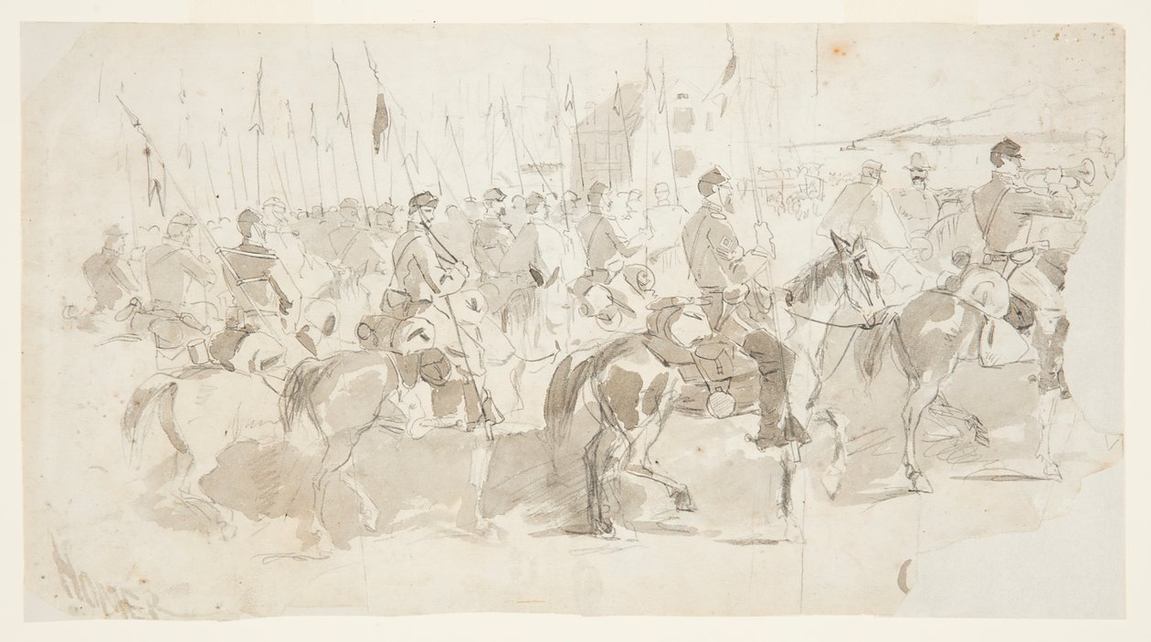 McClellan tábornok hatodik lovasezrede, útnak indul Alexandriában az Old Point kényelméért alkotó: Winslow Homer