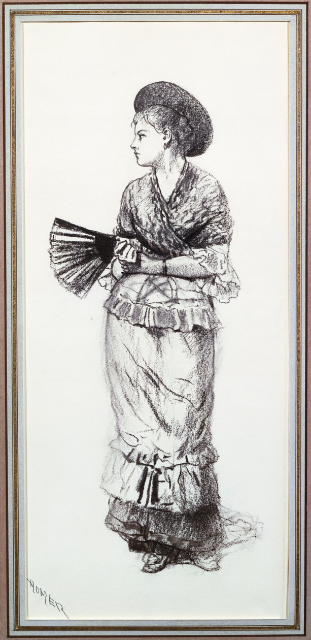Lány legyezővel (szén a papíron) alkotó: Winslow Homer