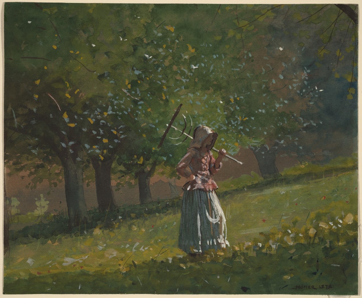 Lány szénagereblyével alkotó: Winslow Homer
