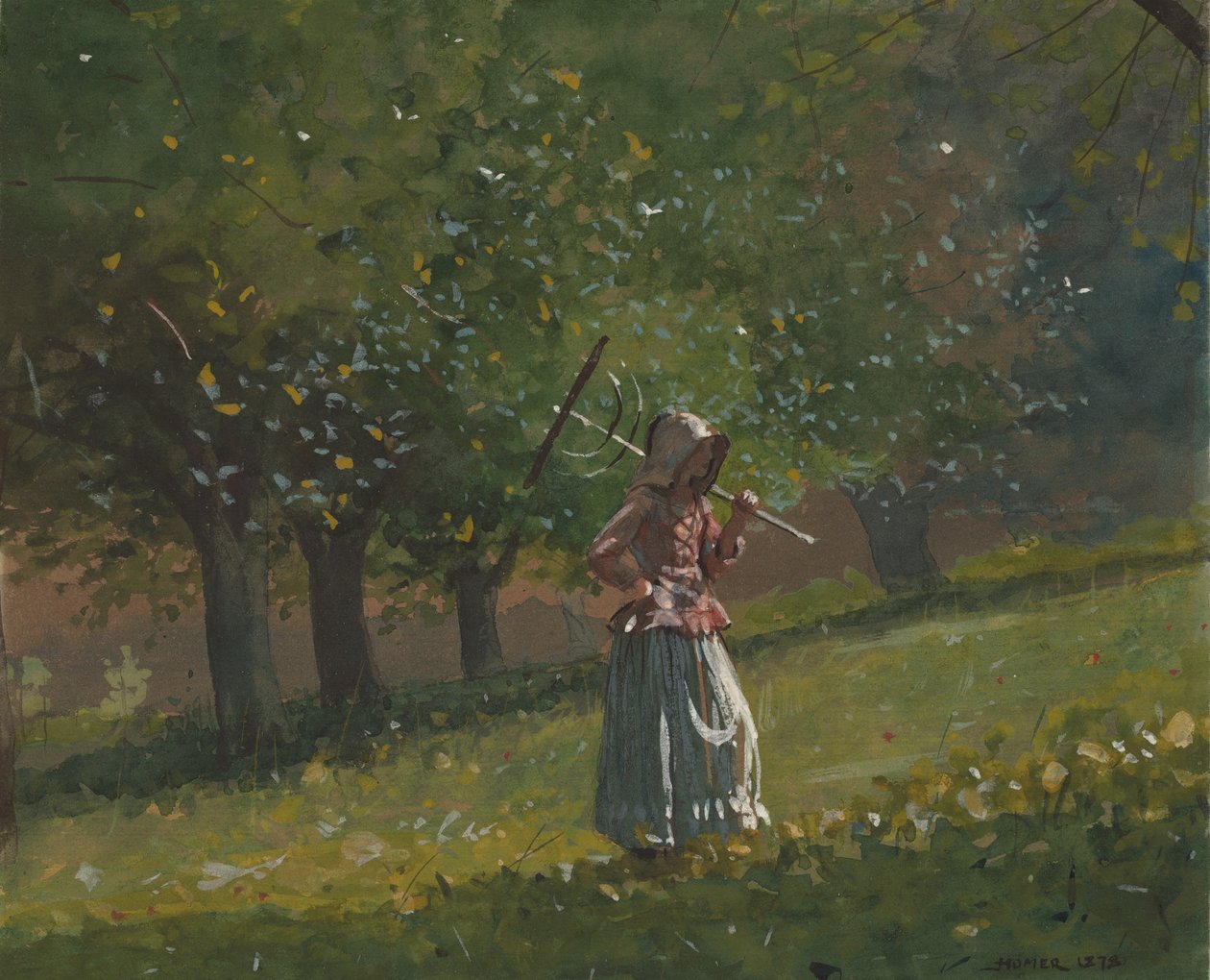 Lány szénagereblyével, 1878. alkotó: Winslow Homer