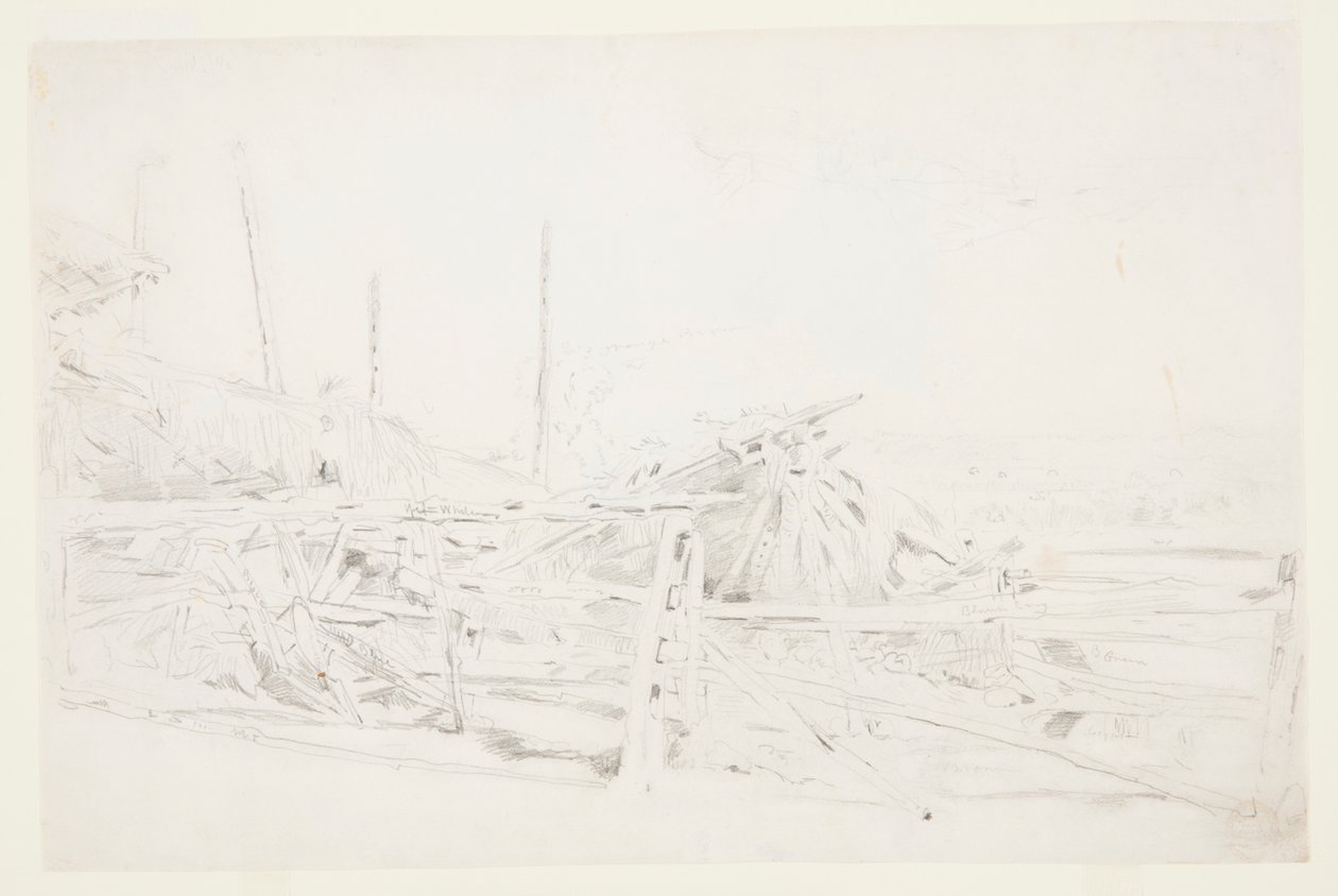 Szénakazal és vasúti kerítés alkotó: Winslow Homer