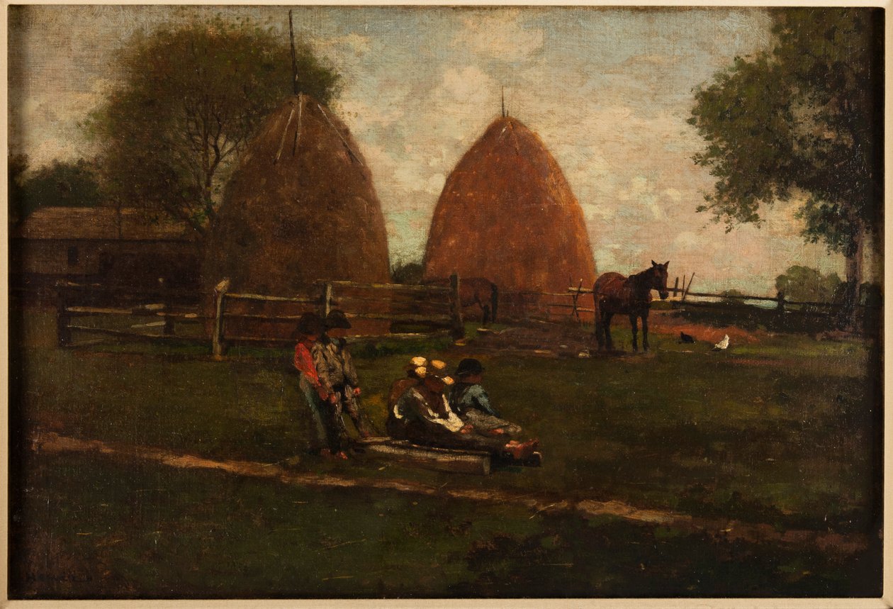 Szénakazalok és gyerekek alkotó: Winslow Homer
