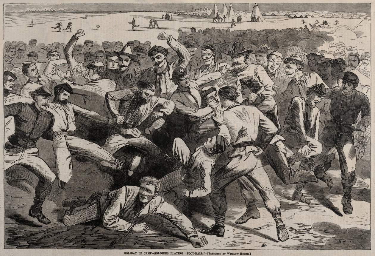 Nyaralás a táborban – katonák futballoznak, 1865. alkotó: Winslow Homer