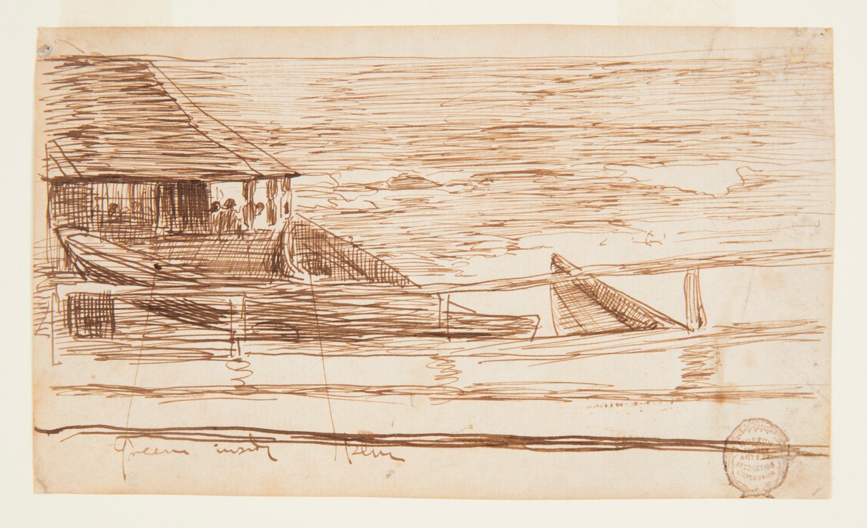 Ház egy korlátnál, tengerparti dories-szal alkotó: Winslow Homer