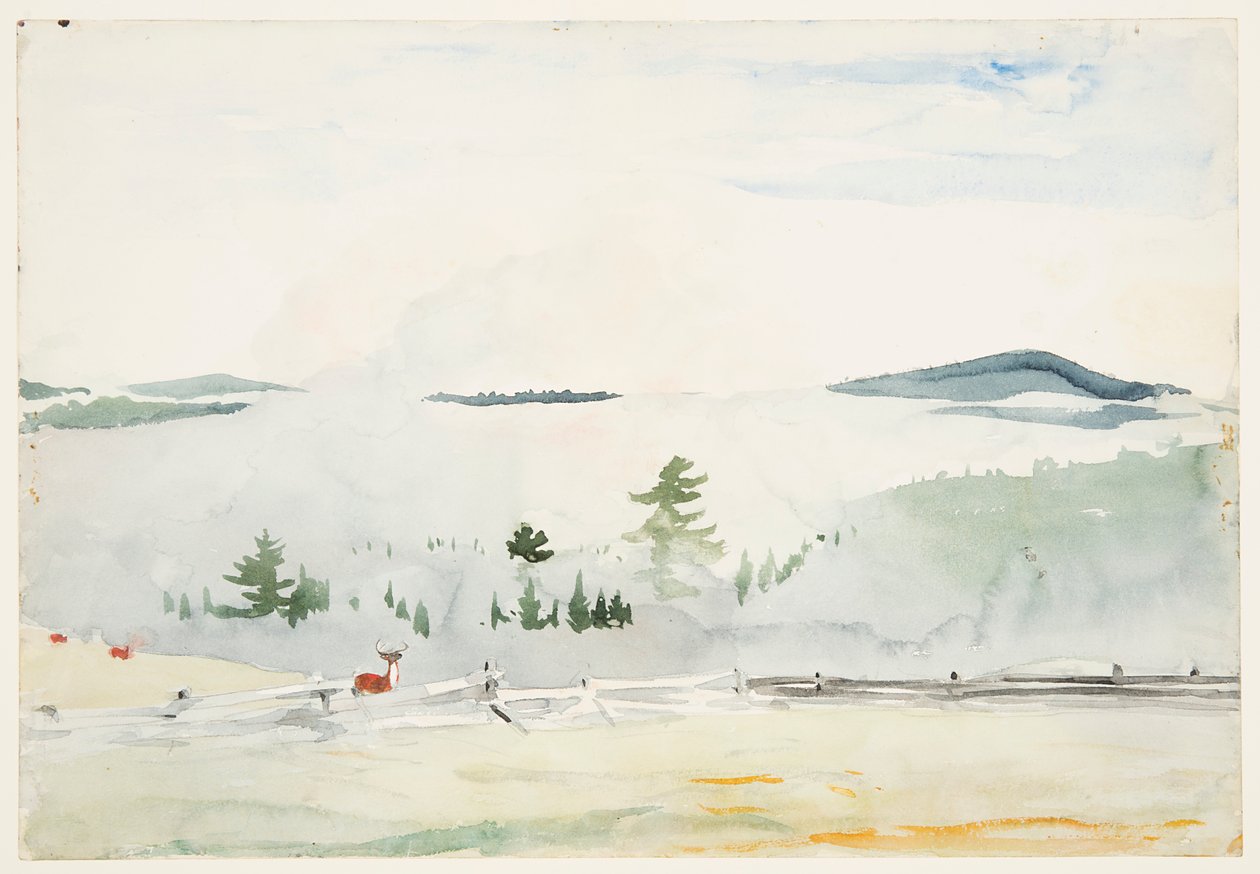 Táj szarvassal a reggeli ködben alkotó: Winslow Homer