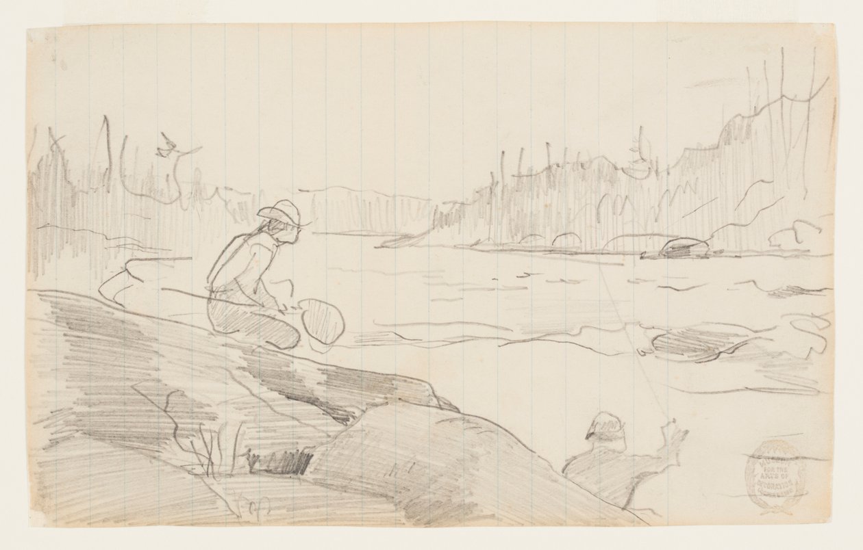 Férfi horgászbottal és hálóval alkotó: Winslow Homer