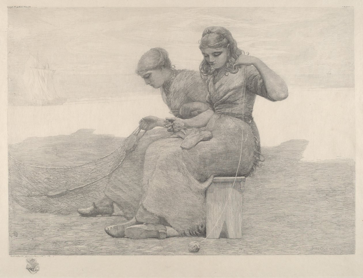 Hálók javítása, 1888. alkotó: Winslow Homer