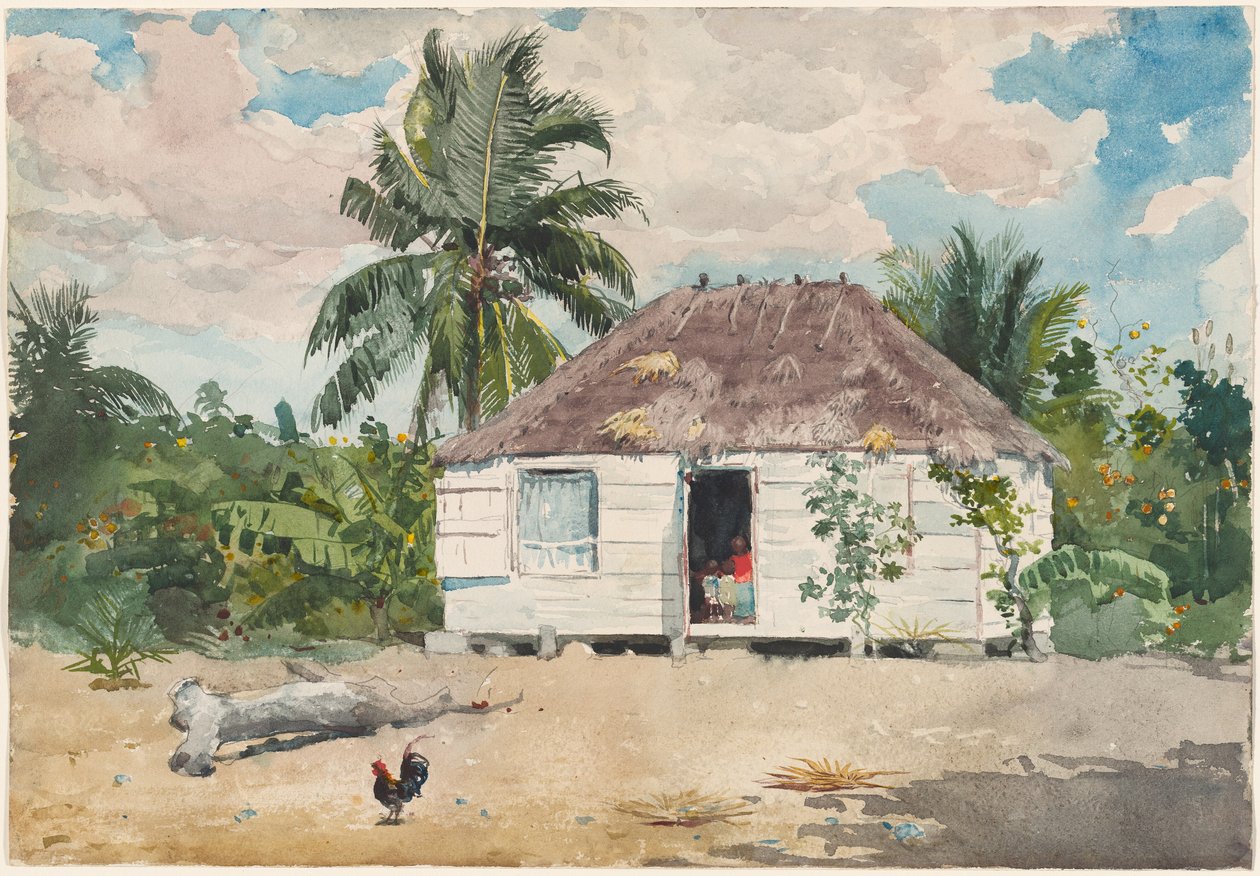 Natív kunyhó Nassauban alkotó: Winslow Homer