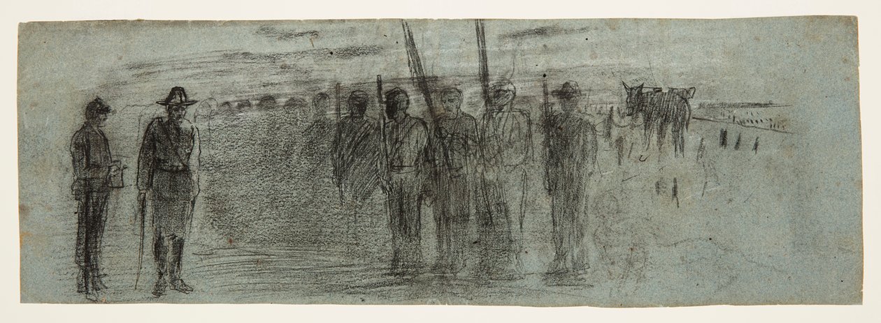 Tiszt és segédtiszt egy osztagot vizsgál alkotó: Winslow Homer