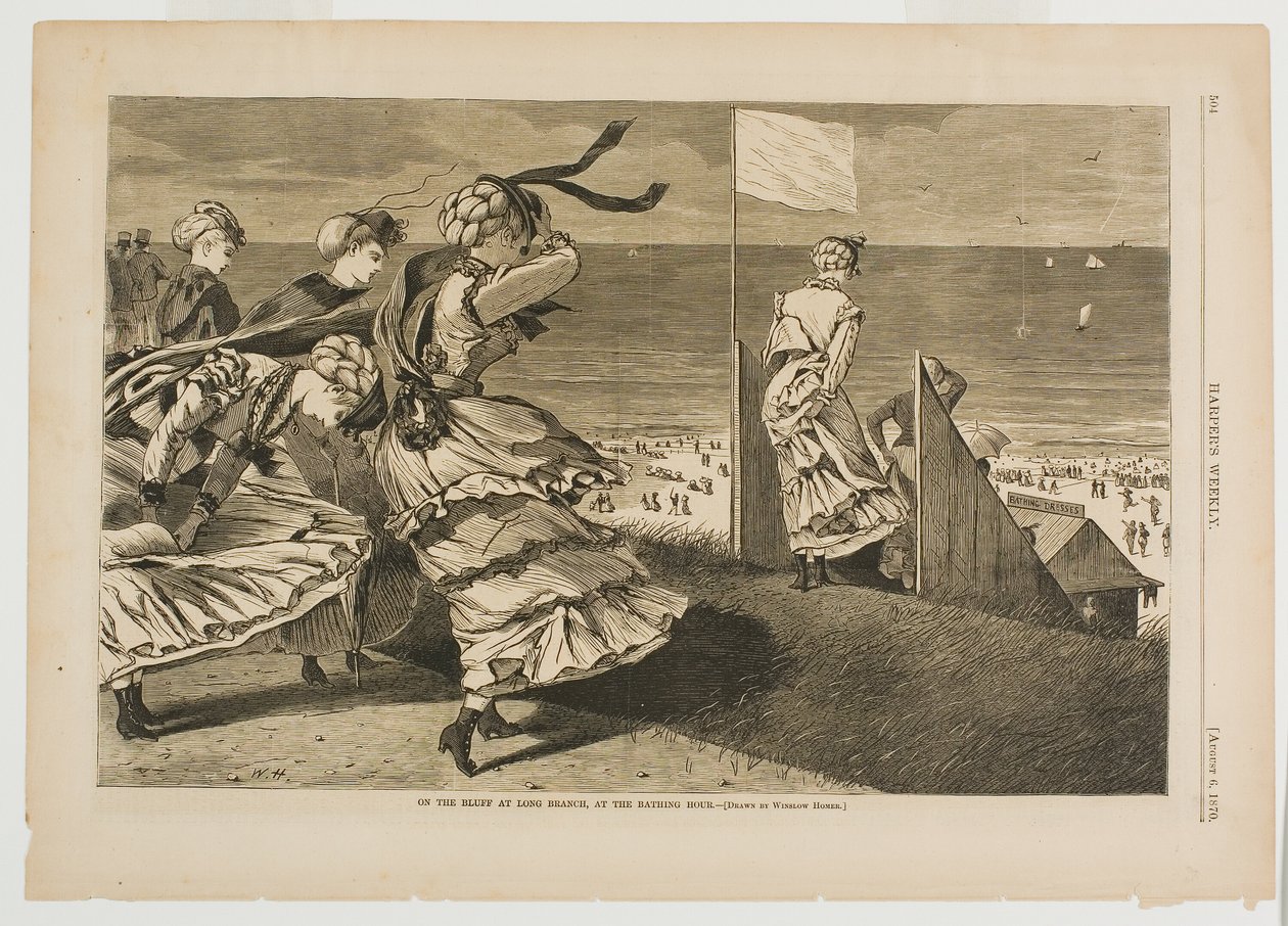 A Long Branch-i sziklafalnál, a fürdőzés órájában alkotó: Winslow Homer